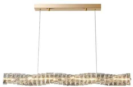 JOJOM Moderne Lineare Kristall Kronleuchter LED Kristall Kronleuchter Stufenlos Dimmbar Mit Fernbedienung Höhenverstellbar Kronleuchter Für Esszimmer Schlafzimmer Wohnzimmer Küche(Gold 1.2m)