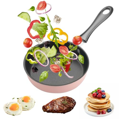 TESSTSY Mini Padella Antiaderente 12 cm, Piccola Padella Portatile con Manico, Resistente al Calore Antiaderenti per Cucina Uova Pancetta Bistecca