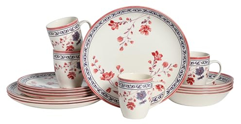 CreaTable, 24017, Série Cottage, Service de table 16 pièces pour 4 personnes, service combiné en grès, adapté au lave-vaisselle et au micro-ondes, production de qualité