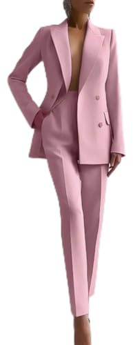 Completo casual da donna in due pezzi con giacca a maniche lunghe e pantaloni a vita alta per l'uso quotidiano (XL per rosa)