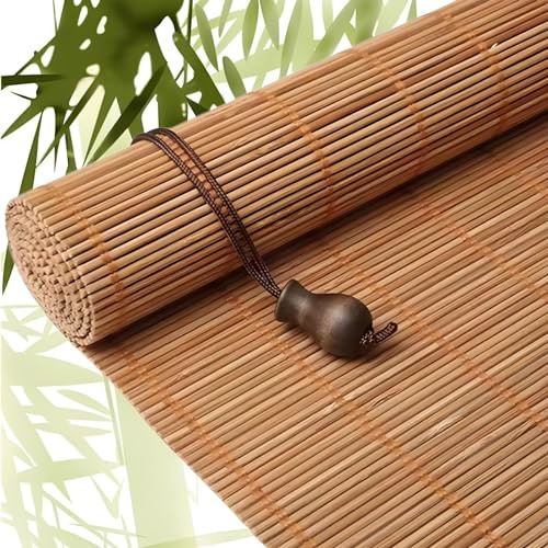 Eiauiuo Retro Bamboo Roller Blinds For Windows & Doors, Natural Wood Roman Blinds, UV Protection & Privacy Screen, Side Pull Bamboo Window Blinds For Garden, Terrace & Courtyard(Width 110cm,High 110cm