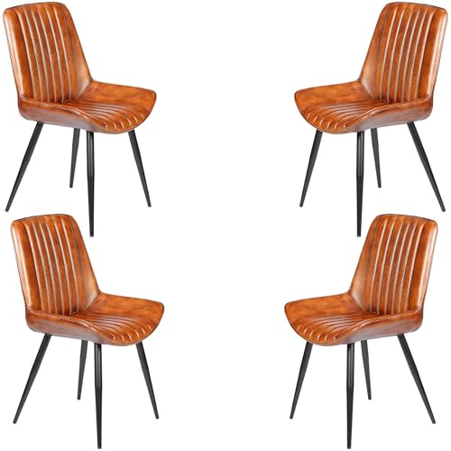 Casa Moro Stühle Esszimmer 4er Set Konferenzstühle Polsterstuhl Braun Leder Wartezimmer-Stühle Essstühl Esszimmerstühle Lederstuhl