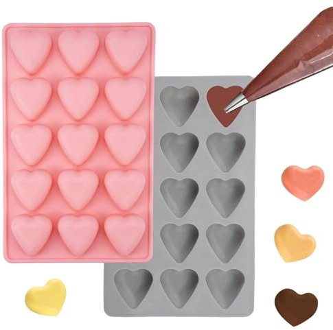 2 Piezas Molde Corazon Silicona 18x11 cm, 15 Cavidades Moldes de Corazon para Tartas, Molde en Forma Reposteria para Hornear Tarta de Queso, Chocolate, Cubitos de Hielo