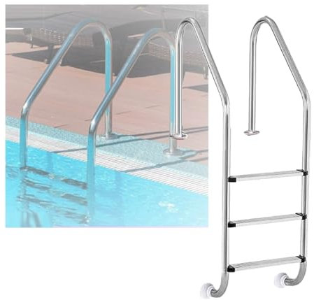 3 Steps Swimming Pool Ladder,Entry and Exit Pool Pedal Step with Curved Armrest, Swimming Pool Step for Outdoor Pool Water Park Hot Spring(Drilling,3-Steps1.2mm)