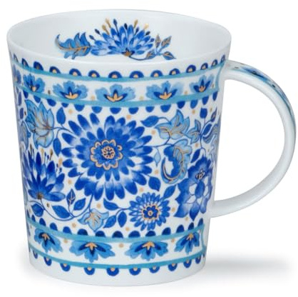 Dunoon Lomond Delfter Blue Chrysantheme Tasse aus feinem Knochenporzellan mit 22 Karat Golddetails