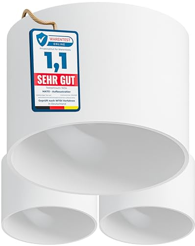 MATO 3x Aufbauspot GX53 weiß - extra flach & modern - Ø80x60mm - Aufbaustrahler mit GX53 Fassung - Aluminium Deckenspots Aufputz 230V, Aufbau Spots Decke, Aufbauleuchte - ohne Leuchtmittel