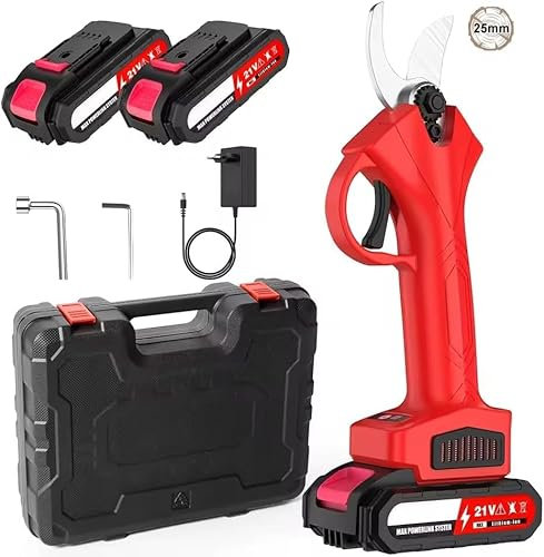 GeDi Forbice Potatura Elettrica 21V Reali – Cesoie a Batteria con 2 Batterie al Litio da 2Ah, Taglio 25mm, Valigetta Inclusa, Motore Potente Brushless, per Giardino e Frutteto