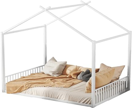 Goldicoo Montessori Hausbett 140x200 - Kinderbett mit Lattenrost aus Metall