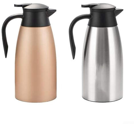 Cafetera de acero inoxidable con mango ergonómico de 2 L con boquilla fácil de verter (plata)