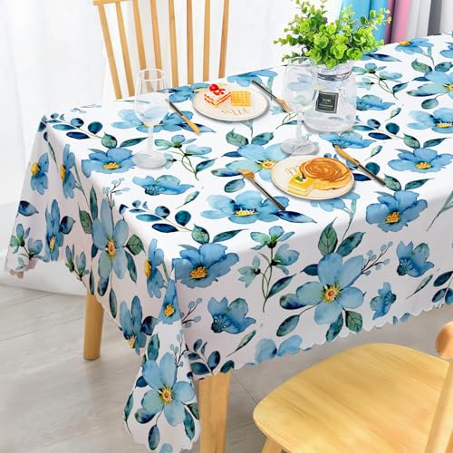 iEvery Tischdecke Abwaschbar, Blaue Blume Gartentischdecke Rechteckig Wetterfest Floral Table Cloth Polyester Tischdecke Waterproof für Outdoor Gartentisch Küche Esstisch Garten 110x140 cm