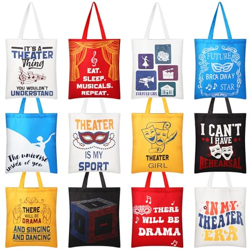 Paterr 12 Pcs Theater Canvas Tote Bags Bulk Drama Cast Back to School Gift