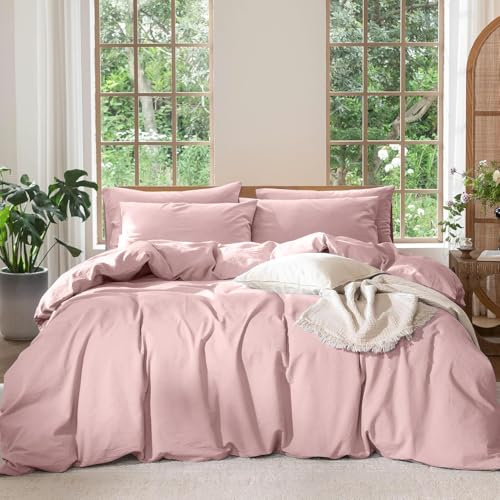 Boqingzhu Bettwäsche 200×220 cm Baumwolle 3tlg. - Altrosa | 100% Baumwolle Bettwäsche-Sets mit Reißverschluss, OEKO-TEX Zert, Sicher, Weich, Atmungsaktiv, Rosa Pink