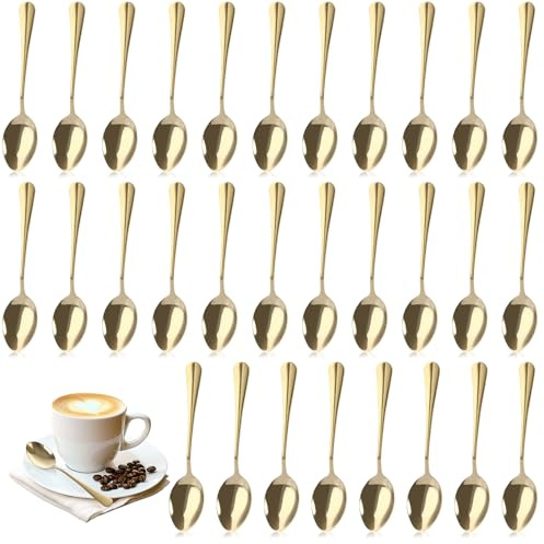 APACALI Lot de 30 cuillères à café en acier inoxydable de 17 cm, petites cuillères à café, cuillères à dessert, cuillères à latte pour la maison, la cuisine, le restaurant, doré