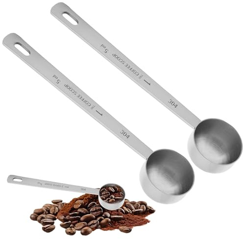 UIHRLM 5ML Measuring Spoon, Stainless Steel Coffee Scoop with Long Handle, Precision Measuring Spoon for Coffee, Loose Tea, Collagen Supplements, Protein Powder, Matcha, Espresso, Sugar (2, Silvery)