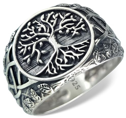 David Black Massiver 925 Sterling Silber Baum des Lebens Ring - Unisex Herren Ring & Frauen Ring - Geschenk für Sie & Ihn Versprechen Ring (4 Stile)