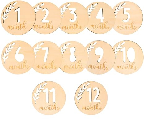 ARTSEWPLY 12 Stück Holz Meilensteinkarten Babys Monatliche Wachstumserinnerung Hohle Gedenkkarten Sicheres Geschenk Fürs Babyfoto Und Babyparty