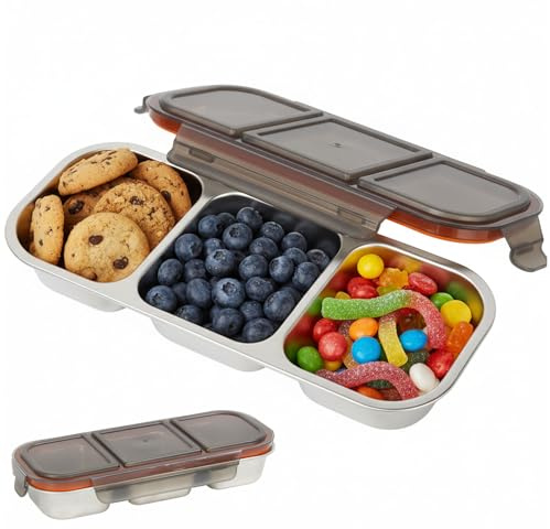 VGECEE Caja para aperitivos con 3 compartimentos, pequeña caja para dulces y aperitivos