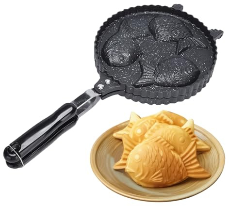 Fish Shape Waffle Maker - Taiyaki Pan with Long Handle, Japanese Aluminum Snack Mould, Novelty Cake Mould for Home Kitchen, Truck Catering, Party, Breakfast, Enthusiasts