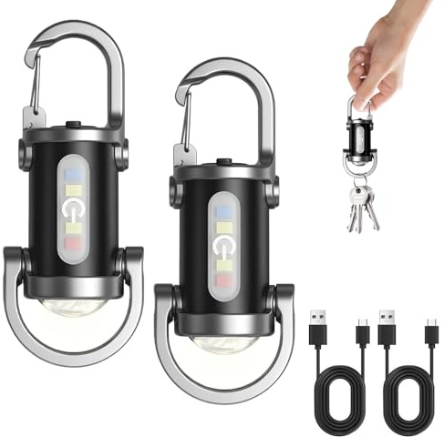 Pmqs 2 Piezas Mini Linterna LED Superbrillante 1200LM, Llavero Light Recargable 7 Niveles Ajuste Impermeable Superbrillante Compacta Portátil para Hogar Auto Viajes Camping Senderismo