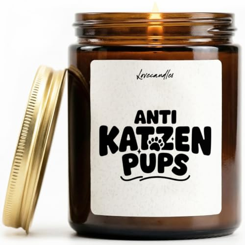 Anti-Katzen-Pups - Duftkerze mit Spruch als Geschenk für kleine Aufmerksamkeit, Geburtstag, Katzenliebhaber, Lustige Vanille Duftkerzen im Glas