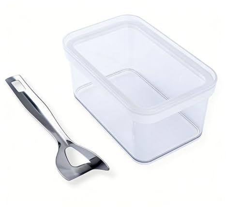 SIXRUN Caja de Mantequilla, Plato de Mantequilla ABS Transparente con Tapa y Cortador de Acero Inoxidable, Recipiente de Almacenamiento de de 900 Ml, Diseño Sellado para Mesa de Comedor de Encimera