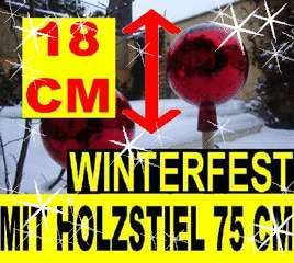 BTV Gartenkugel-Gartendeko Rosenkugel,Glas verspiegelt, handwerklich hergestellt,18 cm,KOMPLETT MIT Holz-STIEL, gartendeko Kugel FROSTSICHER, LICHT- und WETTERFEST, groß rot Rosenkugel Gartenkugeln r