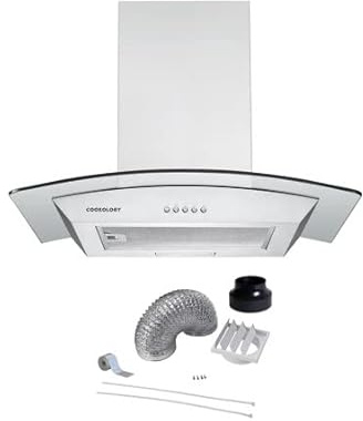 Cookology CGL600SS/A DK1M150 60cm Curved Glass Chimney Hood Stainless Steel & Ducting Kit