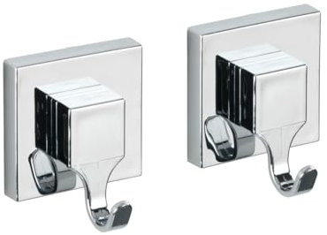 WENKO Vacuum-Loc® Wandhaken Quadro, 2er Set, Handtuchhaken für Badezimmer und Küche, Vakuum-Befestigung – ohne Bohren, Handtuchhalter aus Kunststoff, Maße je Haken: 6 x 7 x 5 cm