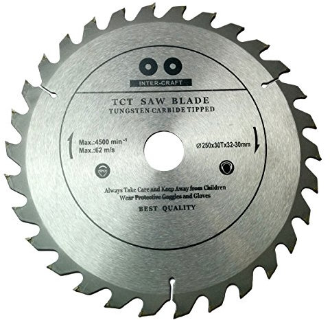 Inter-Craft, Lama per sega circolare di alta qualità, 250 mm, per legno, 250 x 32-30 mm, con 30 denti