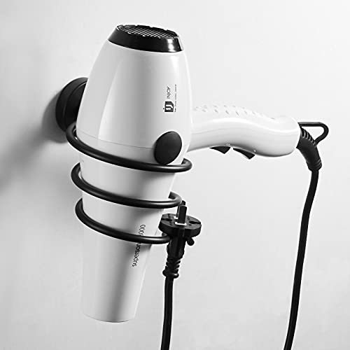 WOMAO Fönhalter Schwarz Matt Wandmontage Bad Haartrocknerhalter Badezimmer Zubehör Edelstal zum Bohren mit Haken Fönhalterung