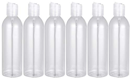minkissy 6 Pack Refillable Travel Bottles 8.45 Fl Oz Empty Shower Gel Dispenser Containers Press Type Lid Cosmetic Containers for Shampoo Lotion Toiletries Portable Use (Transparent)
