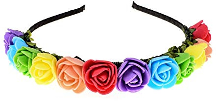 Merroyal Boho-Blumenkrone, Rosen-Blumen-Haarband, Haarkranz, Blumen-Haar-Accessoire, regenbogenfarben, 1 count (Pack of 1)