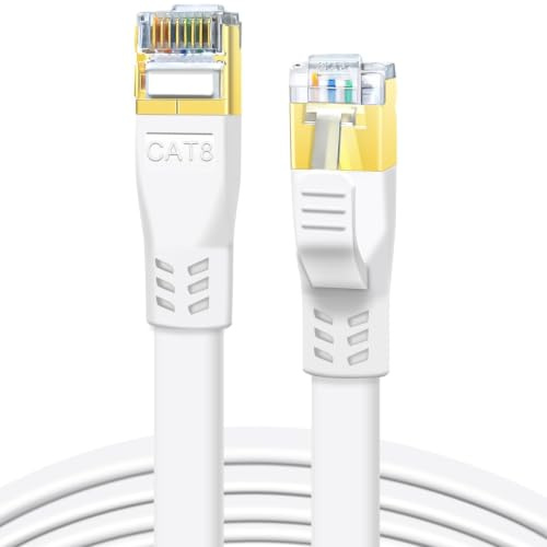 DDMALL 2m 2 Stück CAT 8 LAN Kabel, 40Gbps Flaches Netzwerkkabel - Weiß | High-Speed Ethernet Kabel, 2000MHz, Geschirmt, Reinkupfer, Vergoldeter RJ45 Stecker für Gaming, PC, TV, Router, Switch