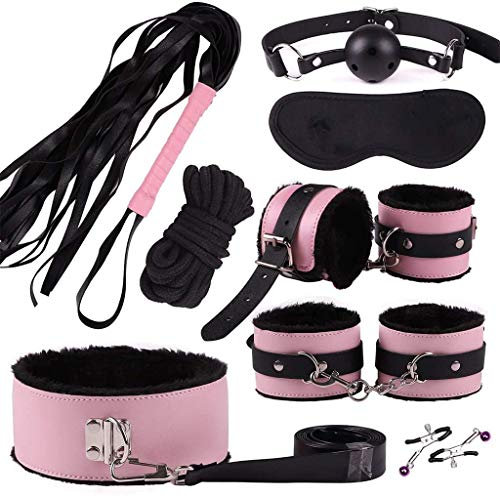 XXIAOHH Plüsch Acht Teilige Handschelle Lederanzug Gesetzt Alternatives Spiel Bondage Set BDSM Sm Satz Bondage Fesselset Fesseln Erotik Sexspielzeug Für Pärchen Liebhaber Geschlechtsprodukte,Pink