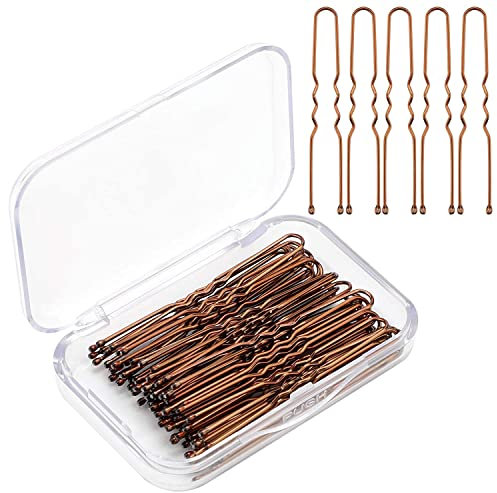 AIEX 50 pièces Kit Epingles à Cheveux En Forme de U Pinces à Cheveux Pince à Cheveux à Maintien Sécurisé Pinces à Cheveux pour Femmes Filles et Salon de Coiffure (Marron)
