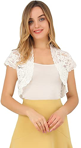 Allegra K Women's Lace Bolero Shrug Short Sleeve Sheer Floral Crop Cardigan