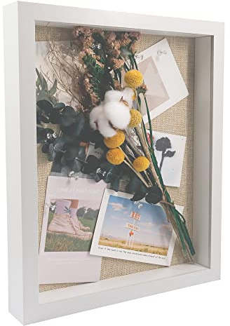 GraduatePro Shadow Box Frames for Crafts 3D Deep White Bouquet Flower Case Picture Memorabilia Memory Wooden Tabletop and Wall Hanging 12x15