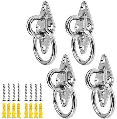 ZDNT 4 piezas Placa de Ojo Acero Inoxidable,de Ojo Placa Almohadilla Soporte/Anclaje/Montaje de Pared y de Techo con Anillo para Entrenamientos en Suspensión,etc.