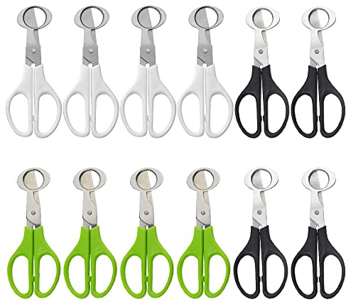 XINMEIWEN 12Pack Stainless Steel Quail Egg Cutter Scissors Quail and Pigeon Egg Cutter Tool Quail Scissors Opener Quail Egg Cracker for Home Kitchen (Three Colors), Black+White+Grass (EGG-12P)