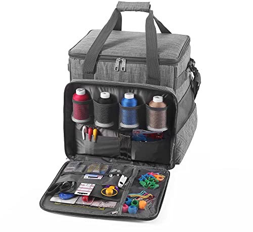 Phönix Taschen für Nähmaschinen 45x21x37cm und Overlockmaschinen 39x32x36cm (Quilt Design Grau, Overlocktasche)