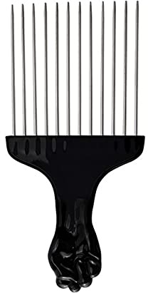 CAM2 Afro Kam Afro Pick fingerstyler hår metallplocka frisör peruk stylingverktyg afrokam för naturliga lockar (svart)