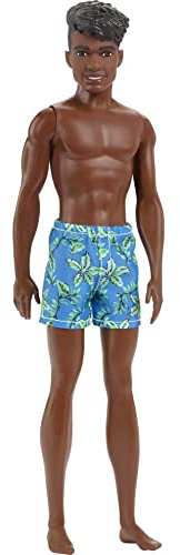Barbie Ken Beach Doll Black Hair Blue Tropical Swim Trunk