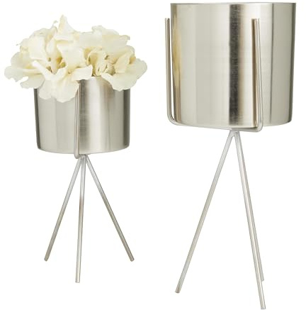 Deco 79 CosmoLiving by Cosmopolitan - Maceta pequeña de Metal con Soporte extraíble, Juego de 2 5 Pulgadas, 4 Pulgadas de Ancho, Plata