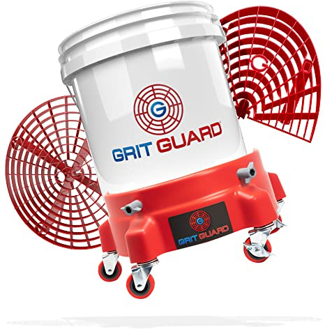 detailmate GRITGUARD Seau à laver professionnel | 3.5 US GAL + Grit Guard + Chariot à roulettes Grit Guard Dolly pour seau + insert Grit Guard | Idéal pour le lavage à la main sur la voiture, la moto