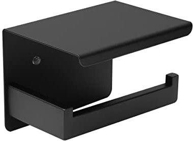 AMOZO Toilettenpapierhalter Schwarz Ohne Bohren | Edelstahl Klorollenhalter mit Ablage | WC Rollenhalter für Badezimmer.