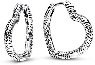 PANDORA Moments Herz Charm-Ohrringe aus Sterling Silber - Kompatibel mit PANDORA Moments Armbänder - ikonisches Schlangengliedermuster