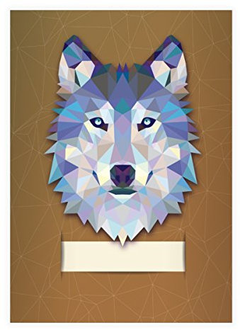Kartenkaufrausch 8x Starke Wildtier DIN A4 Schulhefte, Rechenhefte mit polygonalem Wolf in braun Lineatur 23 (kariertes/rautiertes Heft)