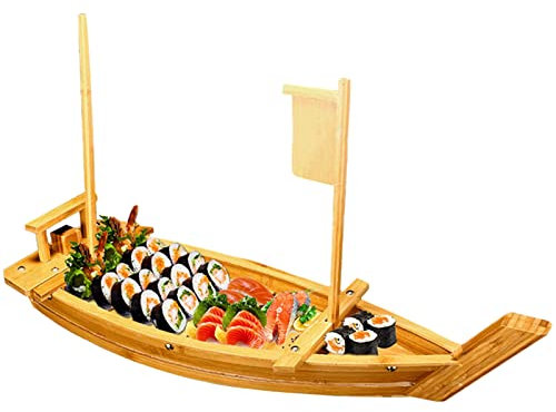 Grand Sushi Boat Japanese Sashimi Sushi Boat Plateau de Service en Forme de Bateau en Bois pour Home Restaurant Bar Seafood Party,50cm/20in