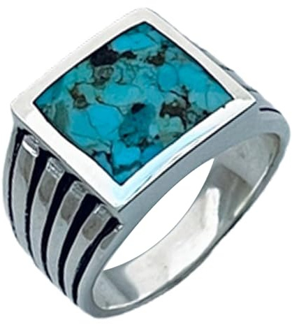 Echter Türkis-Edelstein-Unisex-Ring, Siegelring, Statement-Ring, schwerer Herren-Geschenkring, einzigartiger Vater-Mutter-Geschenkring, schöner Dezember-Geburtssteinring