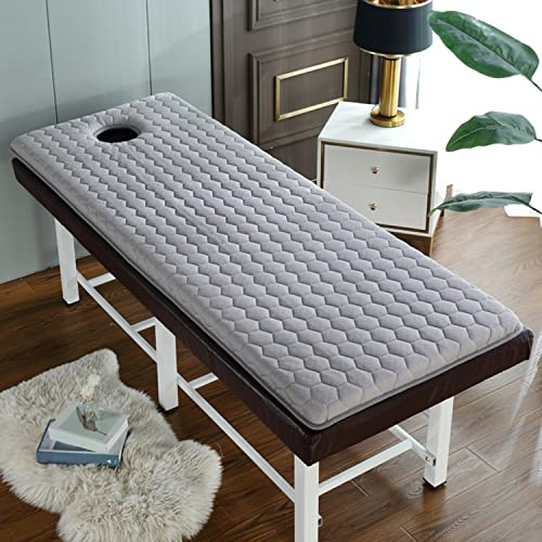 KKCD Gris,75x185cm,Matelas De Lit De Beauté De 3cm avec Tête Carrée Table De Massage Lit À Cils Surmatelas Mousse À Mémoire De Forme Drap De Lit De Spa Pliable avec Trou De Respiration